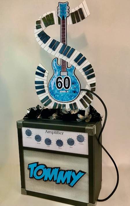 Gift card amp and guitar and keyboard centerpiece